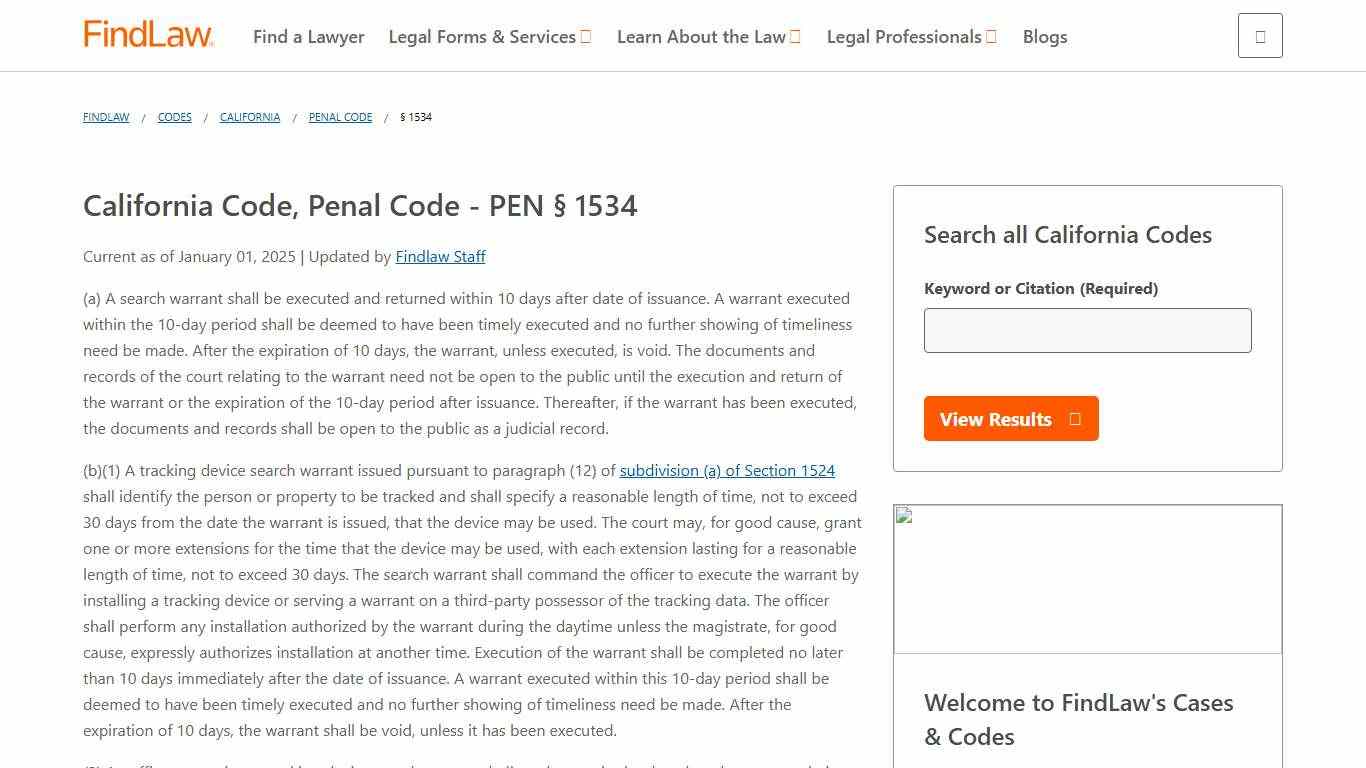 California Code, Penal Code - PEN § 1534 | FindLaw