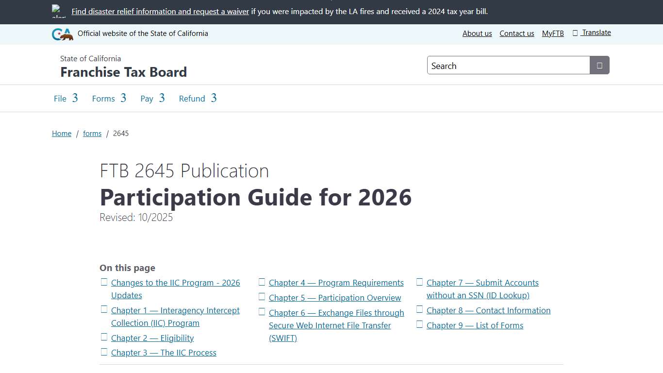 FTB 2645 Participation Guide for 2026 | FTB.ca.gov