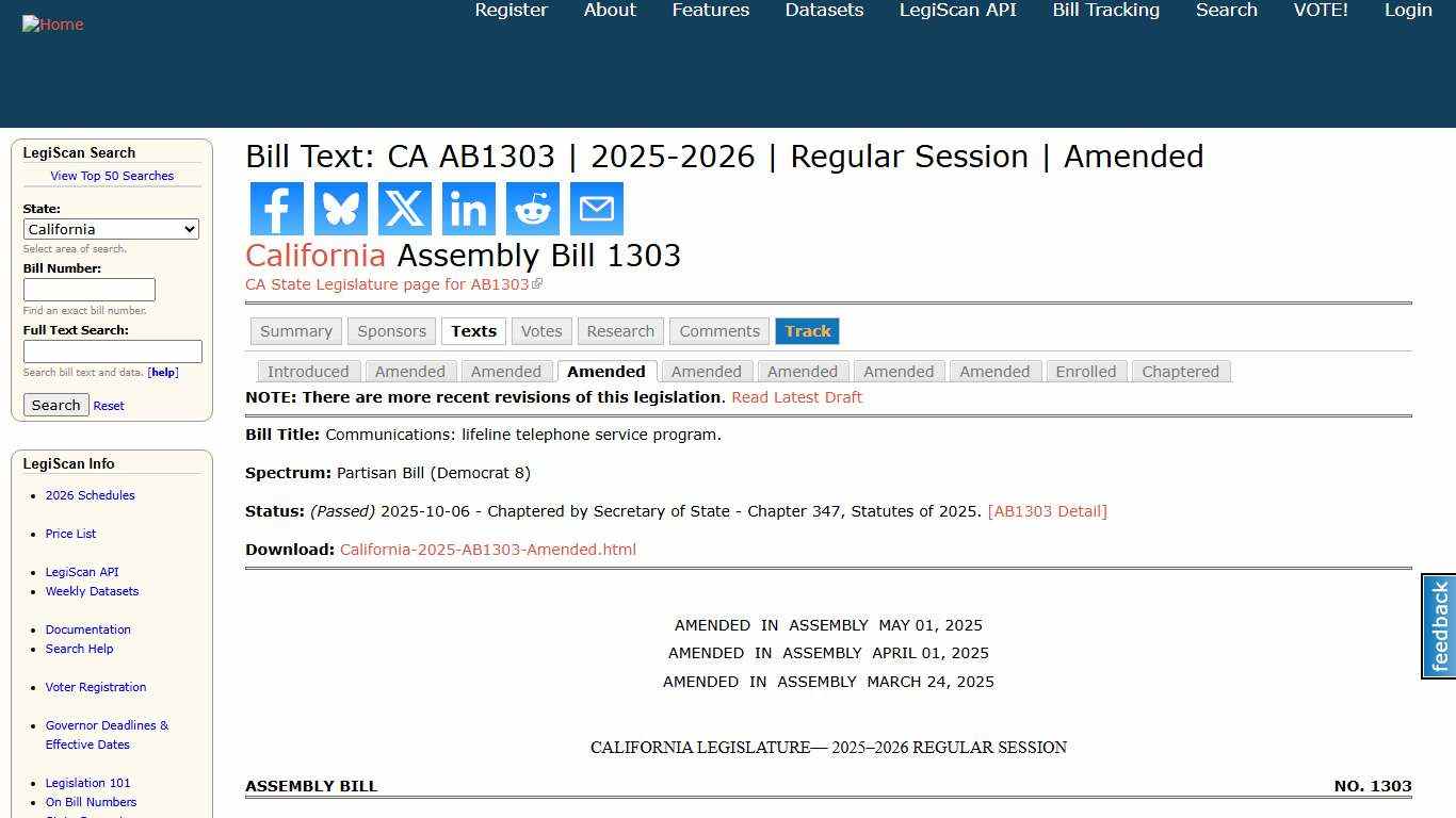 Bill Text: CA AB1303 | 2025-2026 | Regular Session | Amended | LegiScan