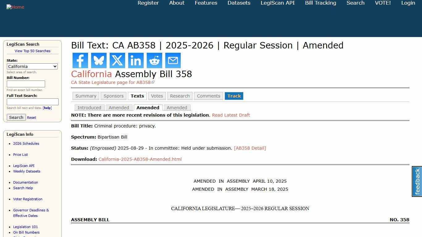 Bill Text: CA AB358 | 2025-2026 | Regular Session | Amended | LegiScan